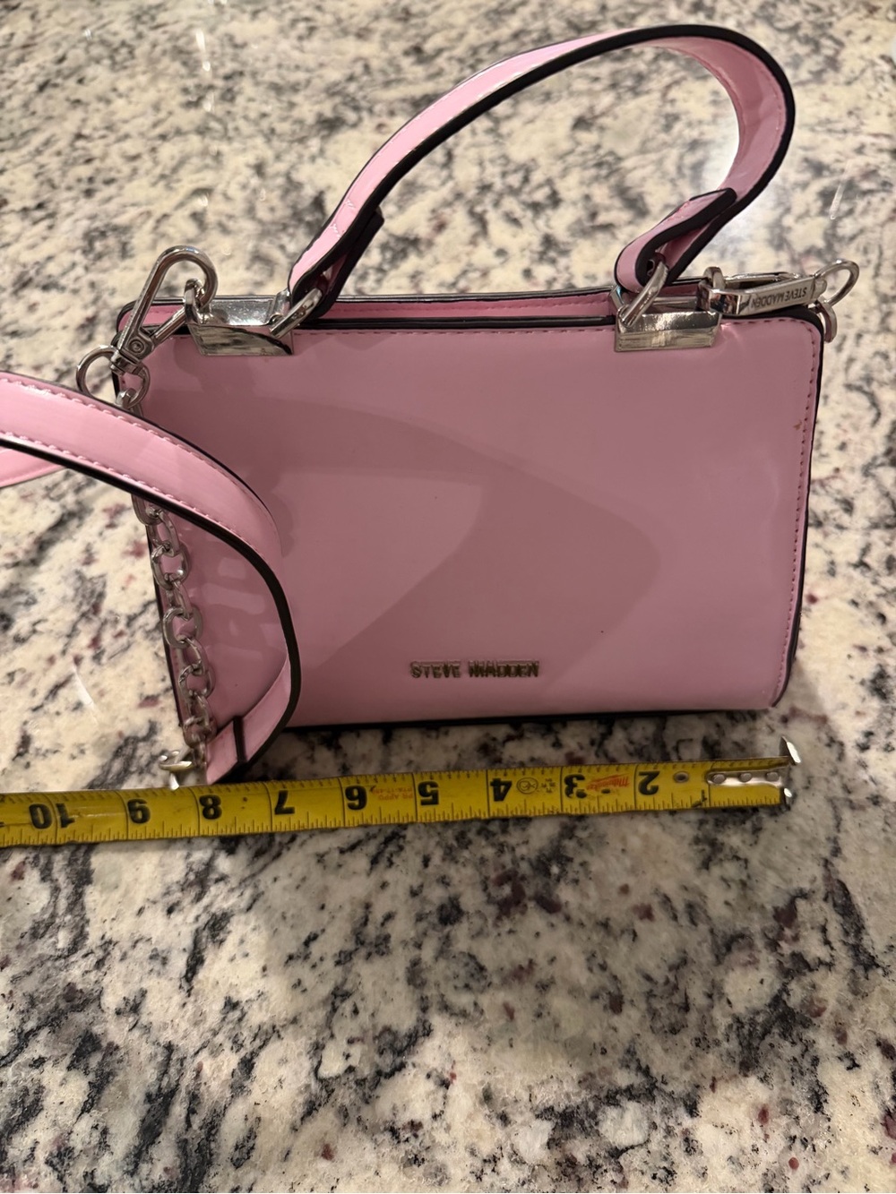 Steve Madden Glossy Light Pink Patent Mini Top-Handle Crossbody